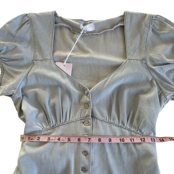 Boyish Sunrise Blue Button Front Puff Sleeve Denim Mini Dress Size Medium NWT - Picture 5 of 9